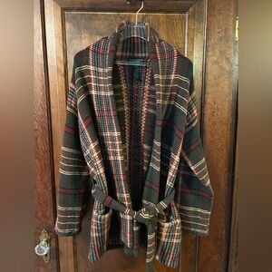 Vintage Ralph Lauren Hand Knit Lambswool Multicolor Plaid Cardigan